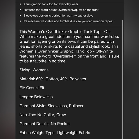 NWT Woman’s Over-thinker Graphic Tank - Picture 4 of 6